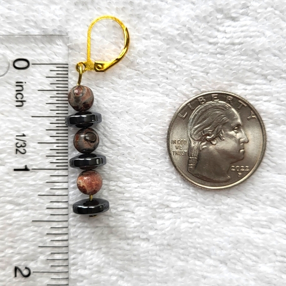 ARTISAN Stone and Black Beaded Statement Dangle Earrings / Pierced - Picture 4 of 5